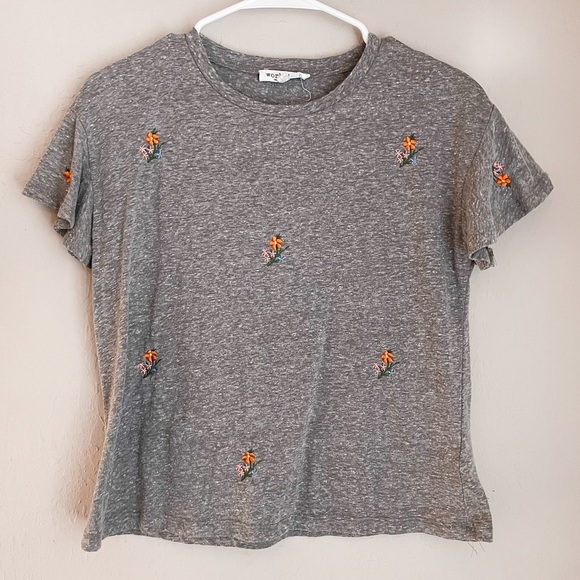 Workshop Republic Clothing Gray Embroidered Floral Shirt - Picture 1 of 7